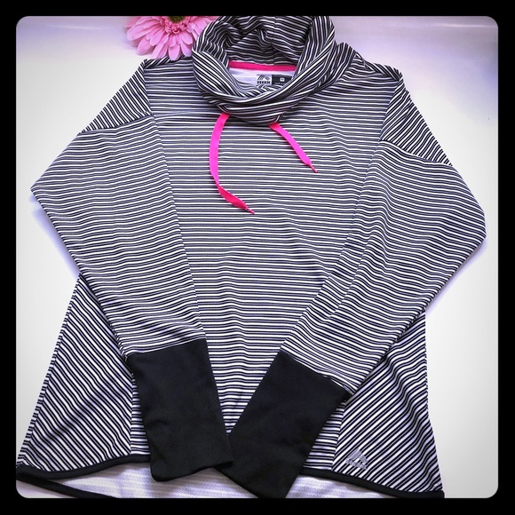 Reebok Tops - Reebok Black & White Striped Cowl Pullover